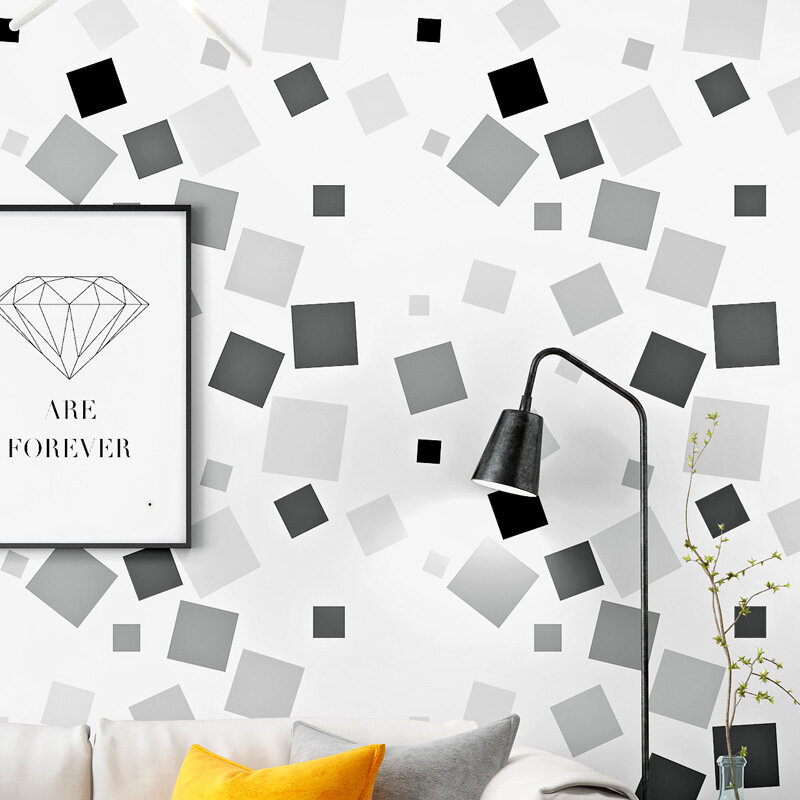 Moderne Einfache Schwarz und Weiß Checkered Pvc Tapete Verdickt Geprägte Tapete Wohnzimmer Schlafzimmer Hintergrund Tapete