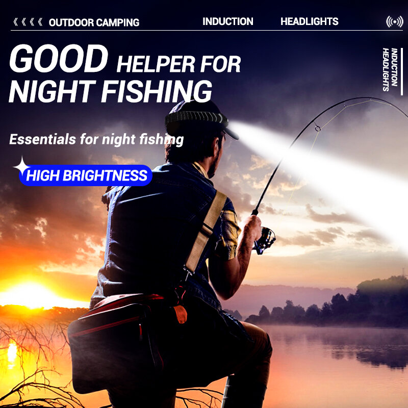 Linterna de cabeza Led inteligente para pesca nocturna, linterna montada en la cabeza, resistente, superbrillante