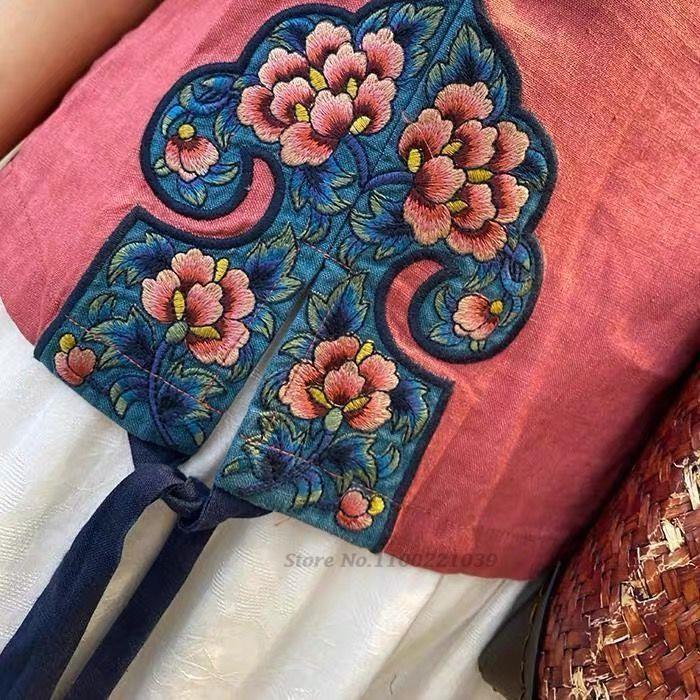 Chemisier en lin de coton vintage chinois, broderie de fleurs rétro, chemise qipao, chemise trempée