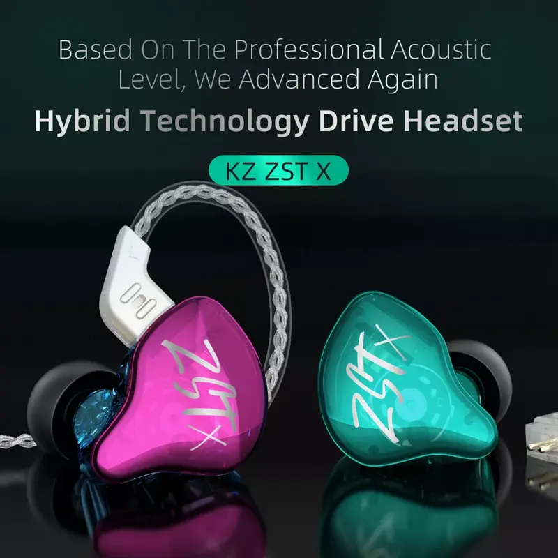 KZ ZST X 1BA+1DD Hybrid Unit In-ear Earphones HIFI Bass Sports DJ Earbud Headset With Silver-plated Cable Earphones KZ ZSTX ZSN