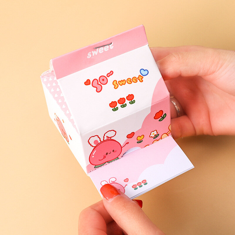 Korean Cartoon Memo Pads Milk Carton Ins Extractable Student Cute Handbook Boxed Not Sticky Note Stationery Plan Label Paper