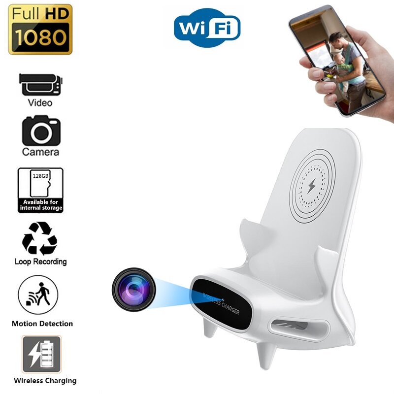 Soporte de cargador inalámbrico 3 en 1, minicámara con Wifi, monitoreo remoto, aplicación de monitoreo de seguridad para el hogar en vivo, cámara de Video Full HD 1080P