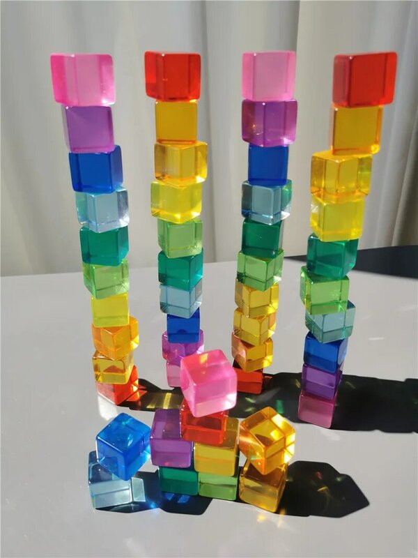 Lucite-bloques de apilamiento de cristal acrílico para niños, gemas cuadradas transparentes de arcoíris, piedra de 2,5 cm, juguetes Montessori