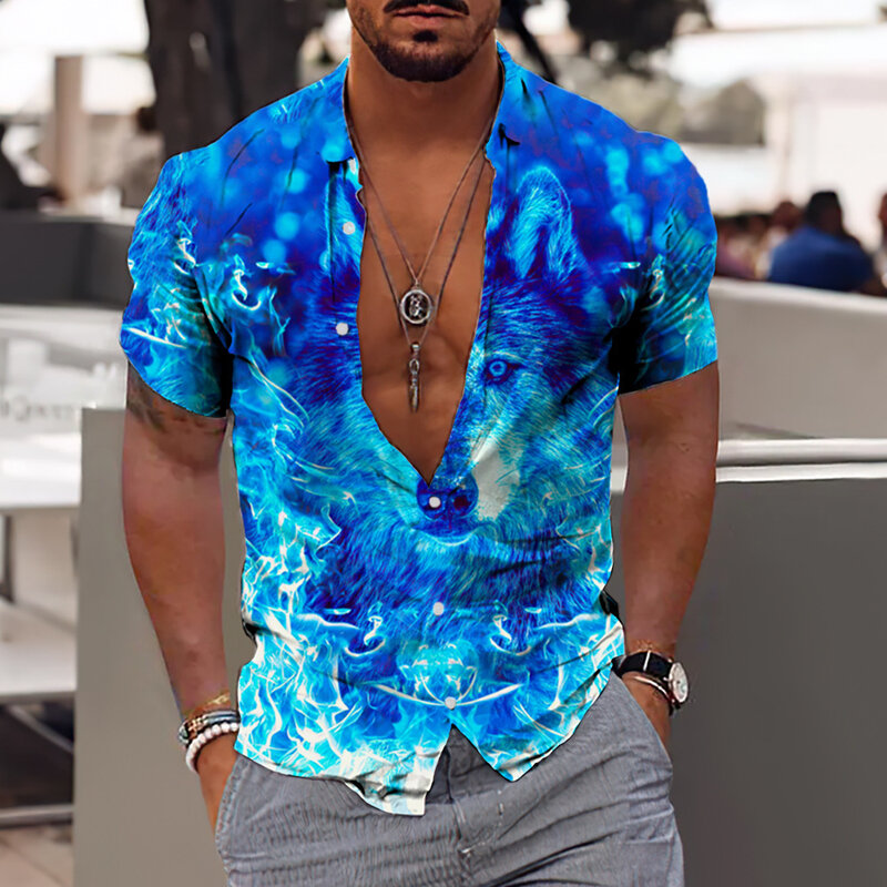 เสื้อฮาวายผู้ชายฤดูร้อน3d สัตว์เสื้อลายพิมพ์สำหรับชาย Holiday แขนสั้น Baju Atasan Pantai Tee เสื้อผู้ชายขนาดใ...