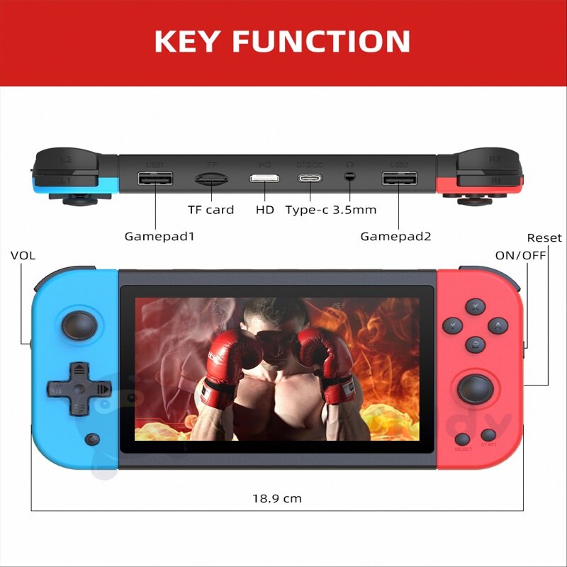 2022 Powkiddy X51 Original 5.0-inch IPS 800*480 Screen Retro Handheld Linux Game Console Dual Joystick Support HD TV Out Gaming