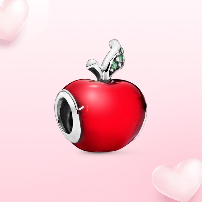 Abalorio de plata 925 para mujer, abalorio de manzana roja de Blancanieves, joyería compatible con pulsera Pandora Original, regalo de moda, joyería