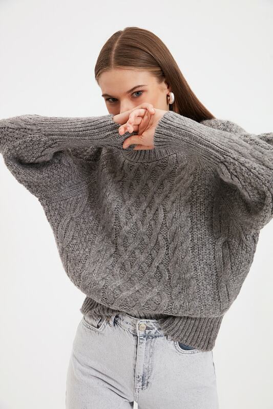 Trendyol-suéter de punto de malla plateada, tejido, TWOAW22KZ0234