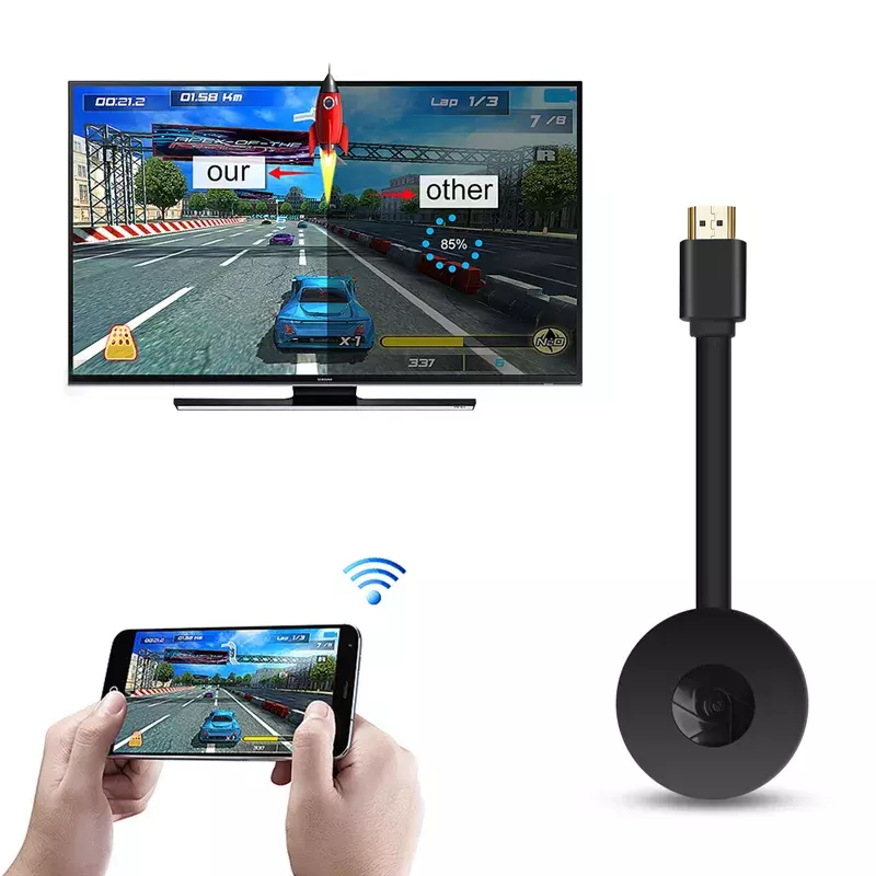 Dongle inalámbrico compatible con HDMI G2, receptor de pantalla Wifi 1080P HD TV Stick para Airplay Media Streamer Media para Ios y Android