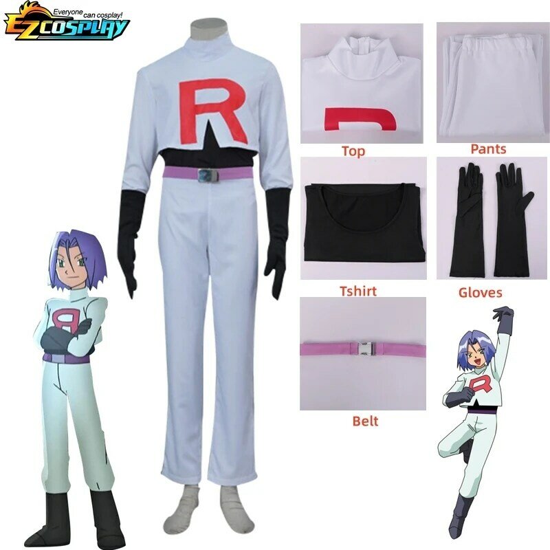 Anime Team Rocket Cosplay Costume para Unisex Adulto, Jessie, Musashi, James, Kojirou, Halloween Game, Conjunto completo, Acessórios