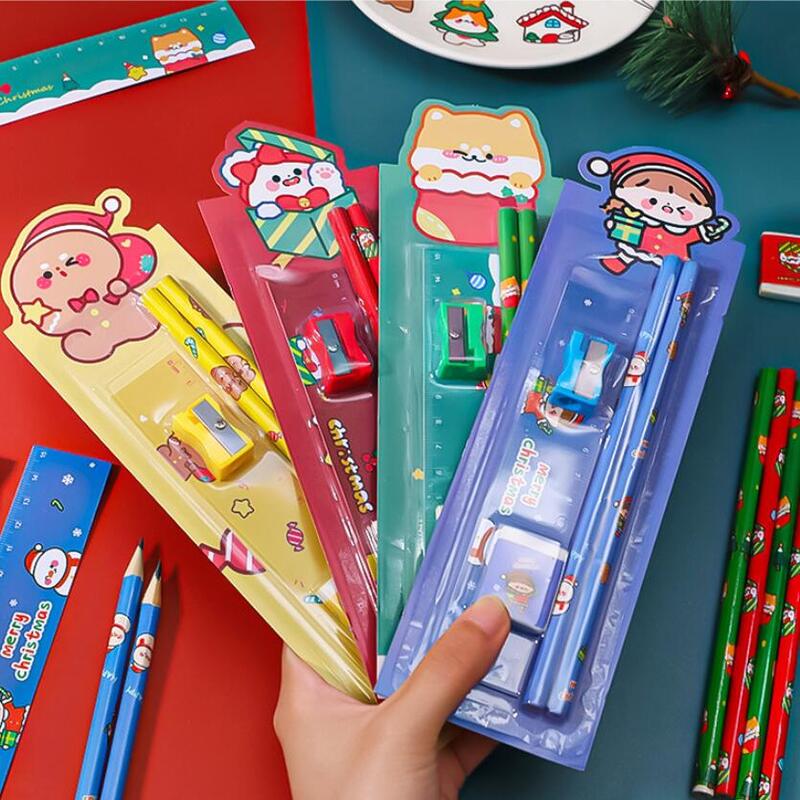 عيد الميلاد مجموعة أقلام رصاص طالب القرطاسية 5 قطعة مجموعة القرطاسية رياض الأطفال اللوحة رسم لوازم هدايا عيد الميلاد