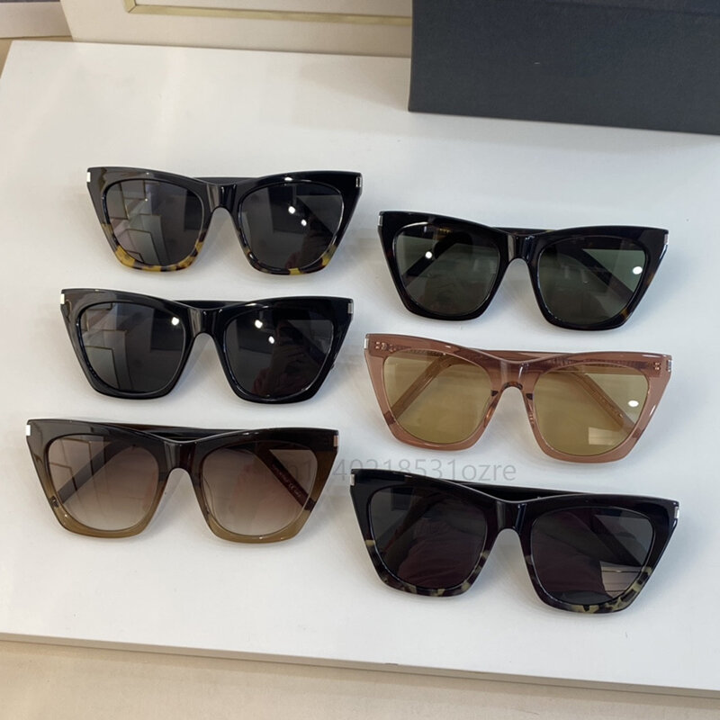 Женские солнцезащитные очки кошачий глаз 90s, винтажные дизайнерские нейтральные очки в большой оправе, трендовые солнцезащитные очки SL 214, л...