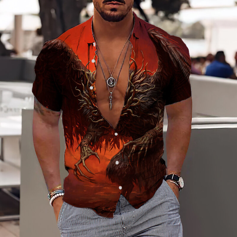 アロハシャツ男性夏ハロウィン3dプリントシャツ男性のためのホリデー半袖ビーチトップスtシャツ男性特大ブラウス