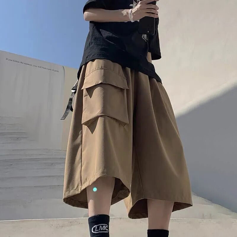 Tide Brand Straight Cargo Shorts Men's Summer New Plus Fat Oversized Wide-leg Casual Pants Hong Kong Style Loose Cropped Pants