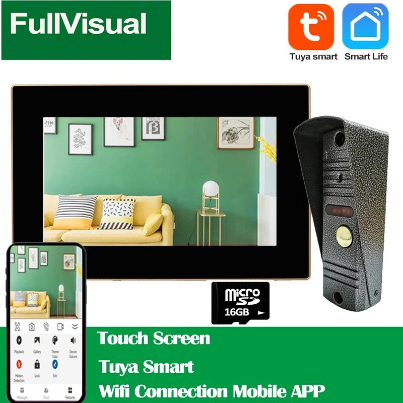 Fullvisual 7นิ้ว Smart Home Wifi วิดีโอ Intercom Doorbell กล้องไร้สาย Tuya APP บันทึกปลดล็อค Rain Cover Motion
