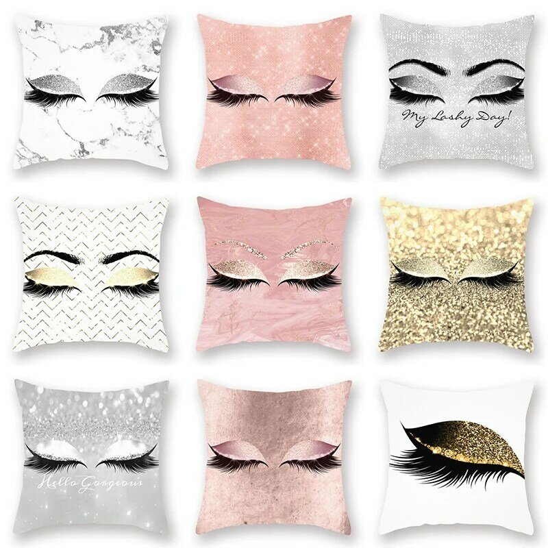 45*45cm Gradient Eyelashes Style Pillow Cases Color Eye Cilia Sofa Throw Cushion Cover Room Home Decorative Pillowcase Car Decor
