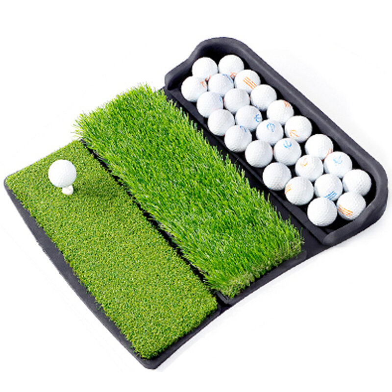 Foldable Golf Hitting Mat Dual-Turf|Come With 6pcs Golf & 1 Rubber Tee | Heavy Duty Rubber Backing Indoor Golf Practice Mat