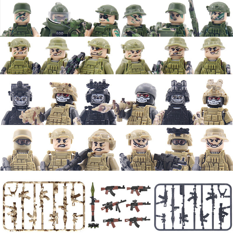 Конструктор городской современный Полицейский спецназ, спецназ, привидение, спецназ, солдат, оружие, шлем, жилет, детская игрушка