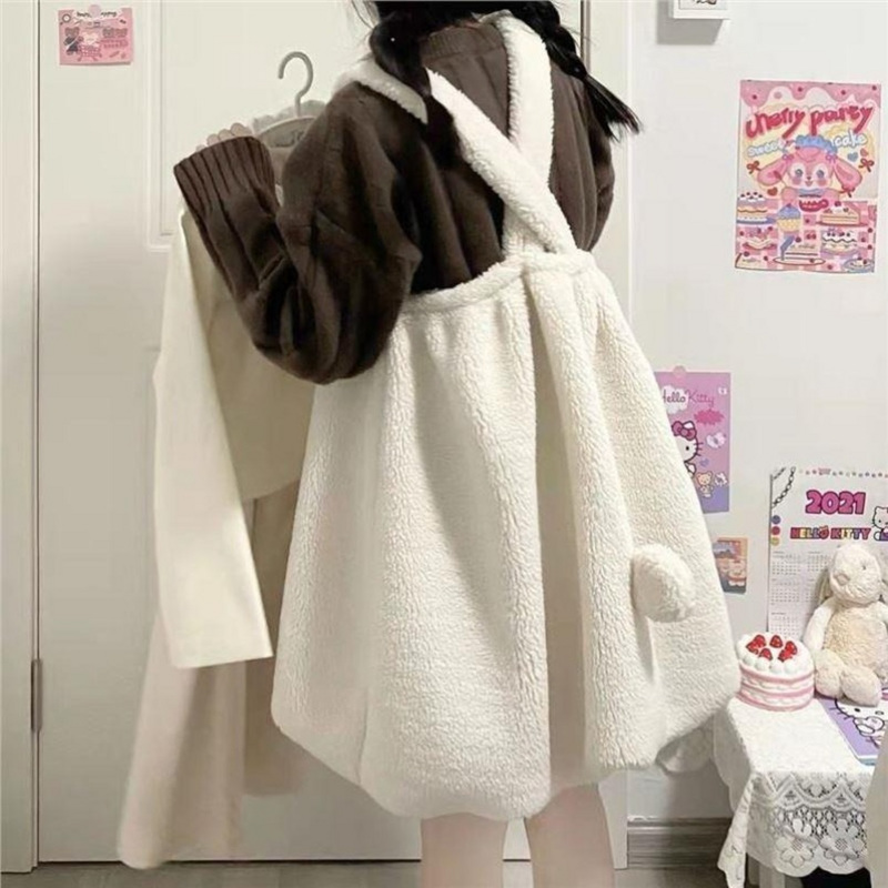 Robe à bretelles en peluche d'agneau pour fille, vêtement Lolita de grande taille, automne et hiver