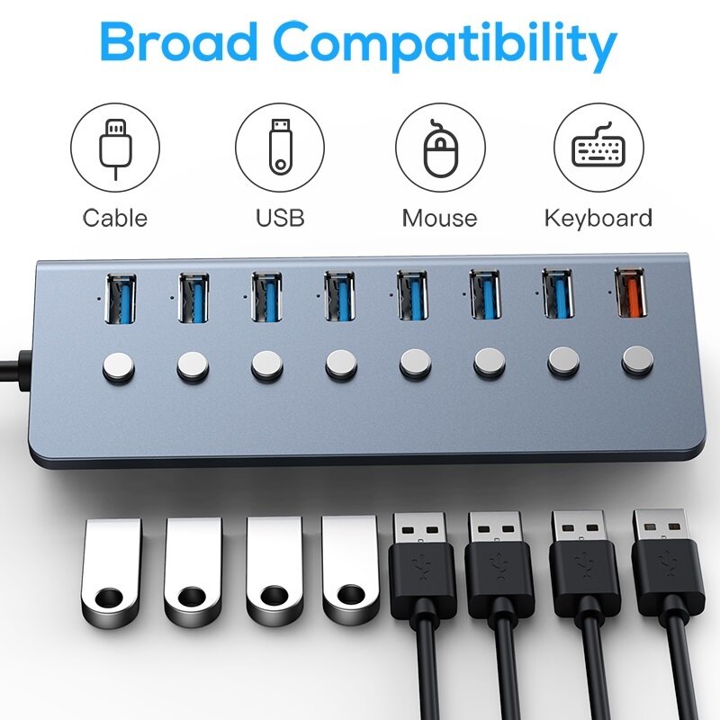 USB-концентратор 3,0, мульти-USB-разветвитель, 8 USB-портов 3,0 2,0 с микро-зарядкой для Lenovo Xiaomi Pro, USB-концентратор для ПК 3 0