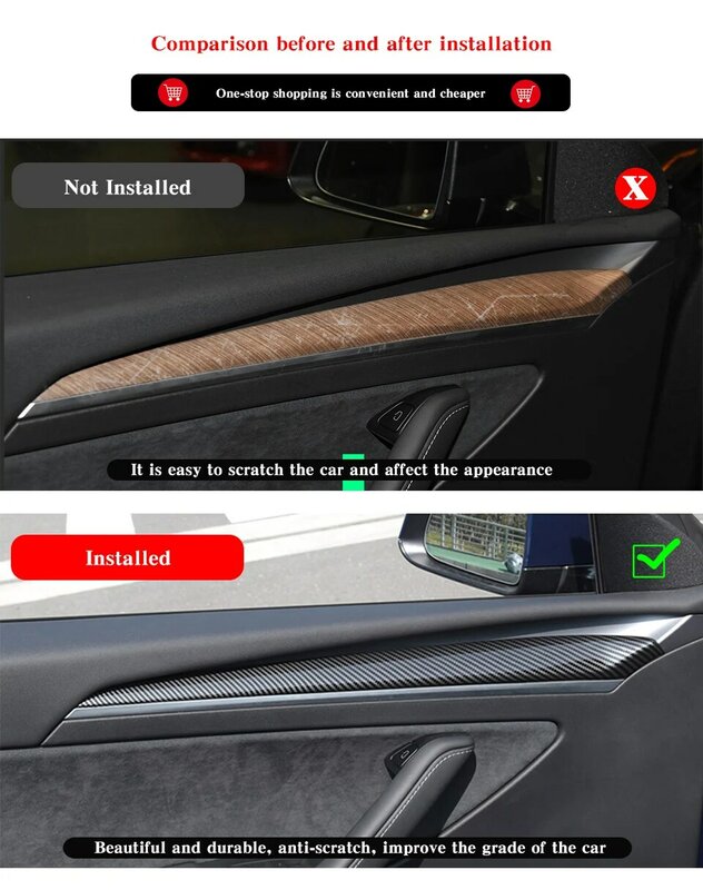 2022 novo modelo de tesla 3 painel capa guarnição da porta fibra carbono abs acessórios para model3/modelo y 2021 estilo do carro adesivos