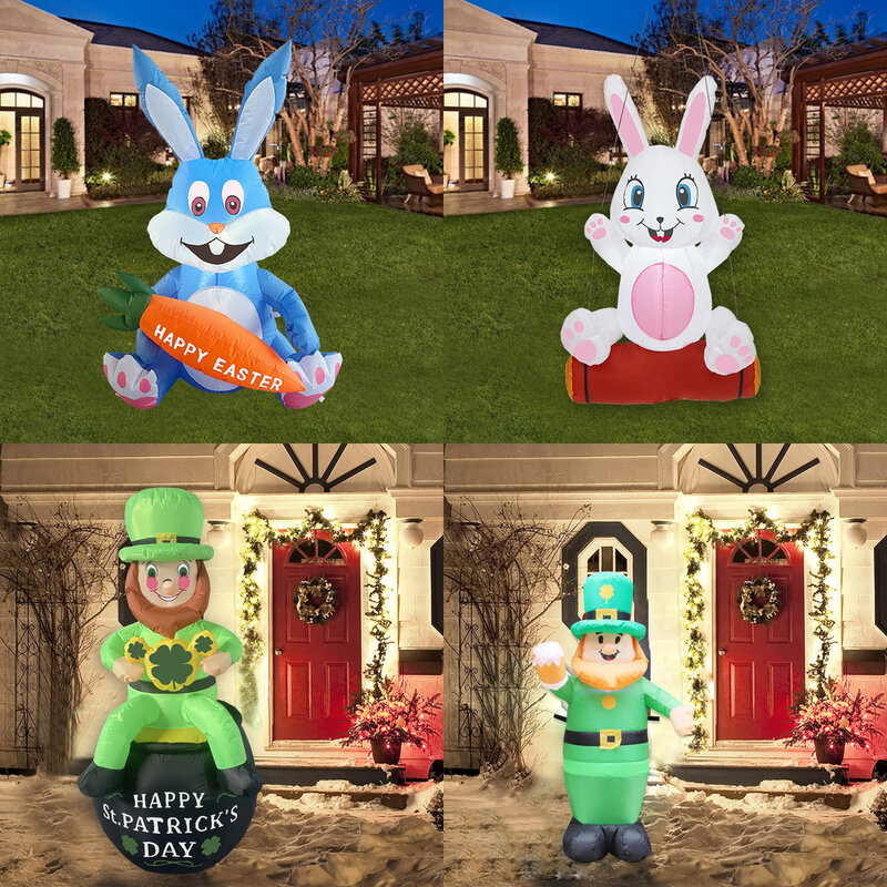 Globo inflable de Pascua para el Día de San Patricio, accesorio con luz LED de 120cm para el Día de San Patricio, conejo mayor, decoración de jardín al aire libre