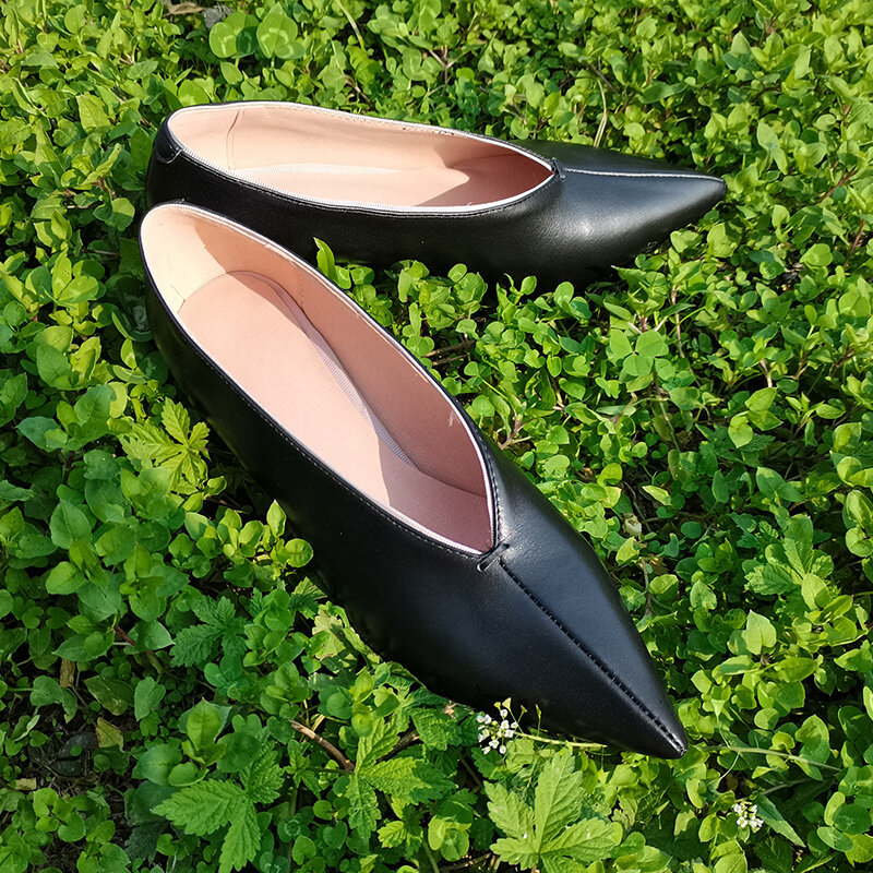 Zapatos de piel auténtica para mujer, calzado de talla grande, 22-26,5 cm, parte superior de piel de vaca, forro de piel de cerdo, plantilla de piel de oveja, zapatos negros