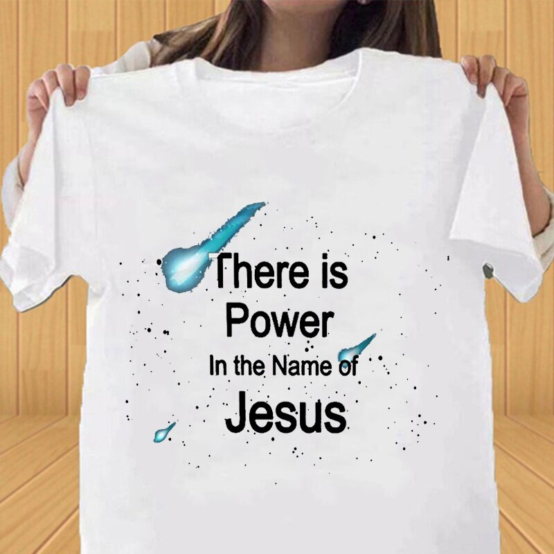 T-shirt gesù moda donna gesù nome ha potere Christian God faith shirt casual top unisex confortevole estate