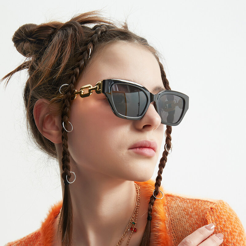 Cổ Điển Cat Eye Sunglasses Đối Với Phụ Nữ Chain Elegant Kính Mắt Xu Hướng Thời Trang Màu Đen Màu Phụ Nữ Kính Mặt Trời