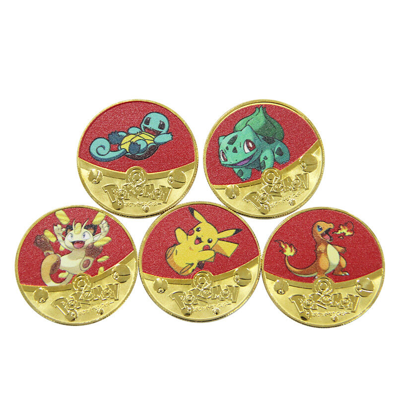 Pokemon Pikachu Coins Charmander Tupai Bulbasaur Medali Bahan Logam Peringatan Koleksi Mainan Hadiah untuk Anak-anak
