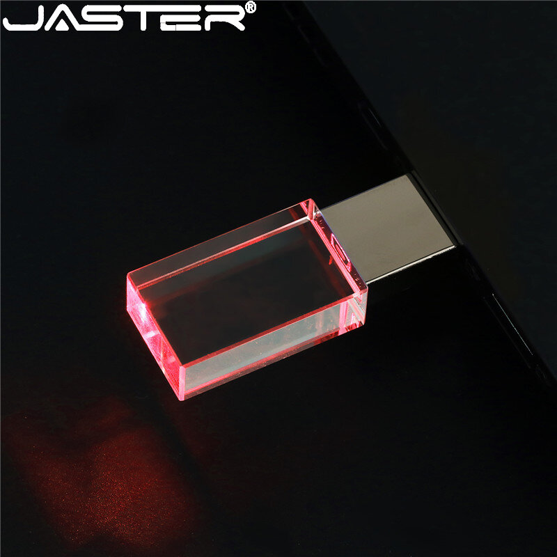 Jaster cristal usb flash drives 128gb azul led pen drive 64gb 3d gravação a laser vara de memória 32gb presentes de casamento criativo u disco