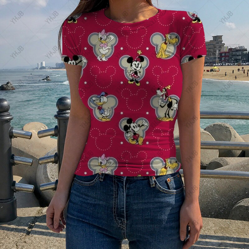 Женская модная футболка с коротким рукавом и принтом Минни Микки Маус