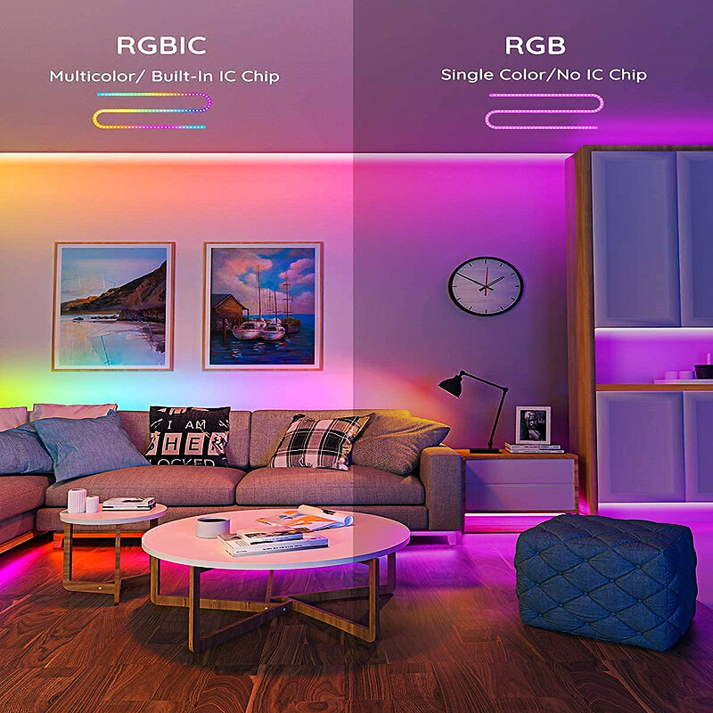 شريط إضاءة LED 1 متر-30 متر RGBIC WS2812B RGB 5050 لمبة USB مرنة تحكم بالبلوتوث شريط إضاءة ديود لغرفة المعيشة