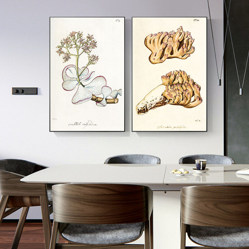 Винтажное художественное рисование на холсте в виде грибов, растения на книгах, научный и образовательный постер, классная Настенная роспи...