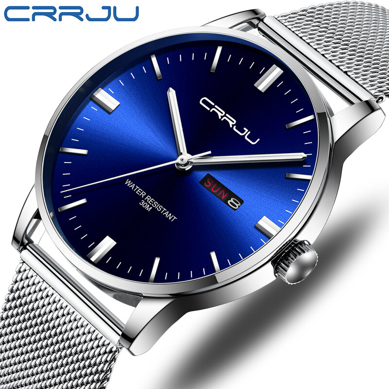 CRRJU Classic Design Business Men's Wristwatch Fashion Casual Quartz Male Clock Stainless Steel Band Watches Relogio Masculino