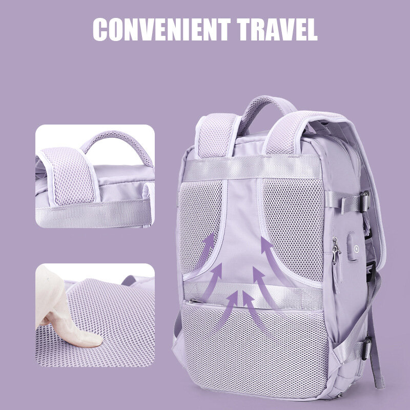 대용량 여성 배낭 십대 소녀 USB 충전 노트북 배낭, 독립 신발 가방, 여행, 비즈니스, 야외 배낭