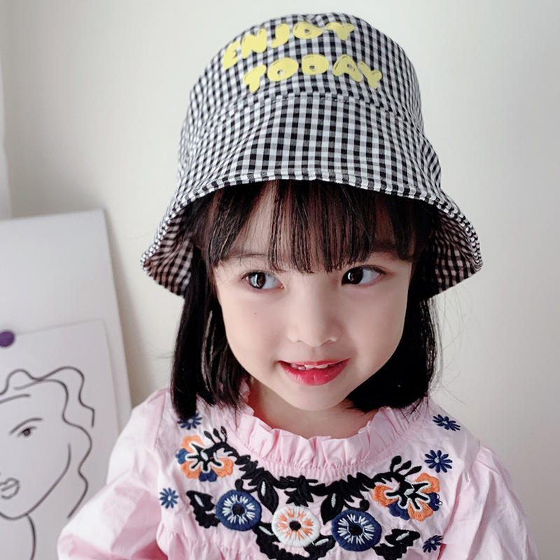 2022 새로운 격자 무늬 아기 모자 여름 소녀 해변 태양 모자 야외 빅 브림 아이 유아 소녀 양동이 모자 보닛 Enfant 키즈 액세서리