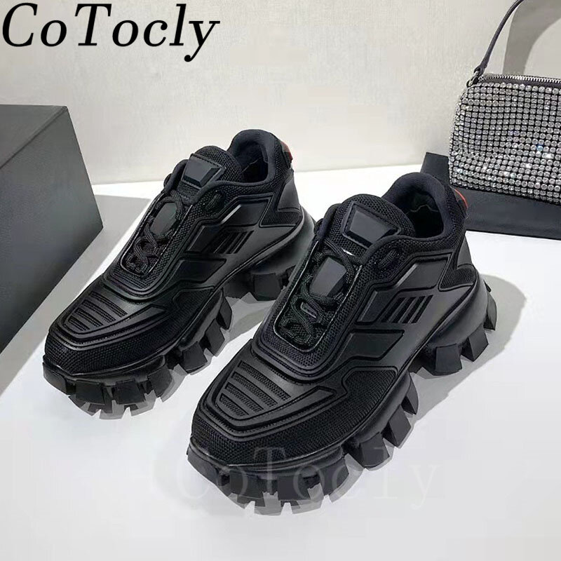 Thick Sole Casual Shoes Women Lace Up Round Toe Mixed Color Running Shoes Men Flat Platform Shoes Patchwork Sneakers Unisex