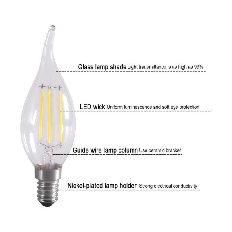 Bombilla LED E14 de 9 piezas, luz de vela de filamento Retro Edison regulable, 2W/4W/6W, AC220V, C35, Blanco cálido/frío, ahorro de energía de 360 grados