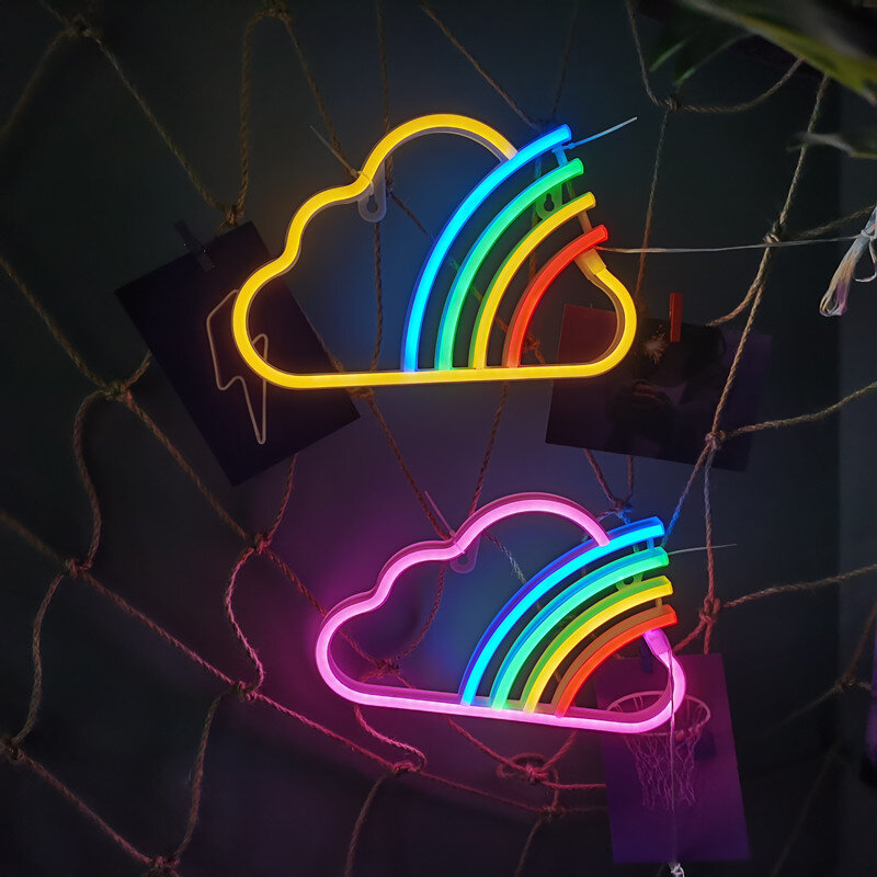 Prowadzona chmura Rainbow Neon oświetlenie do sypialni bateria ścienna USB lampka nocna atmosfera urodziny prezenty boże narodzenie w domu wystrój pokoju