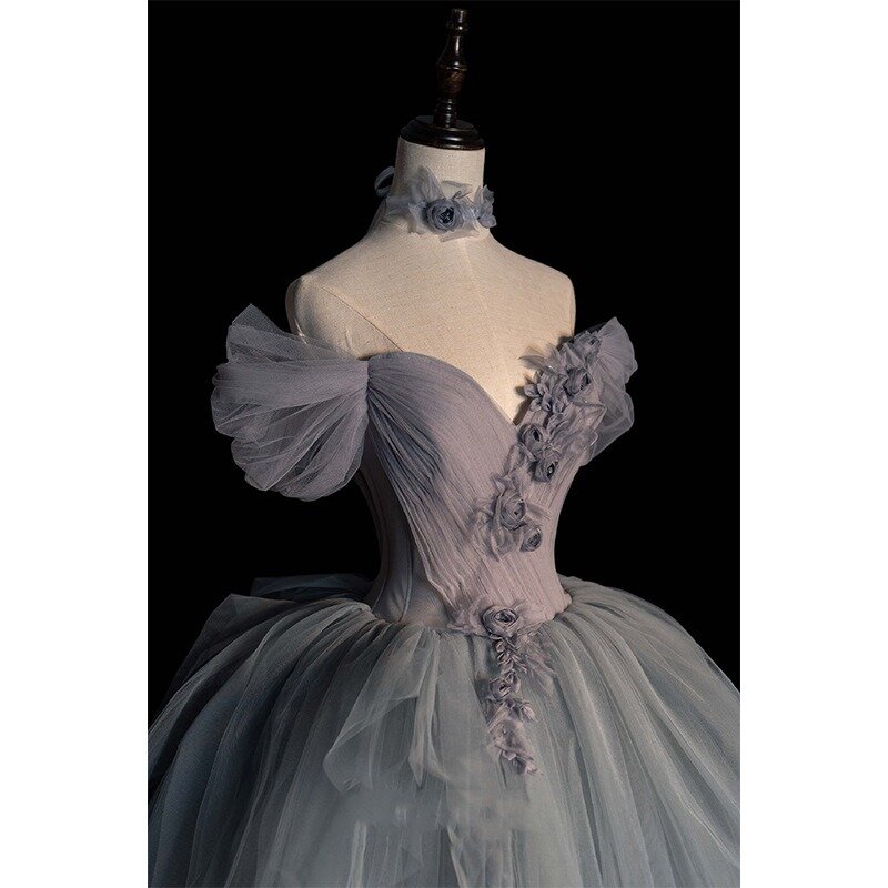 أنيقة الأميرة الكرة ثوب ، كتف واحد ، شبكة ، الخصر ضئيلة ، فساتين السهرة ، تصميم زهرة ، فستان حفلة موسيقية ، حفل زفاف