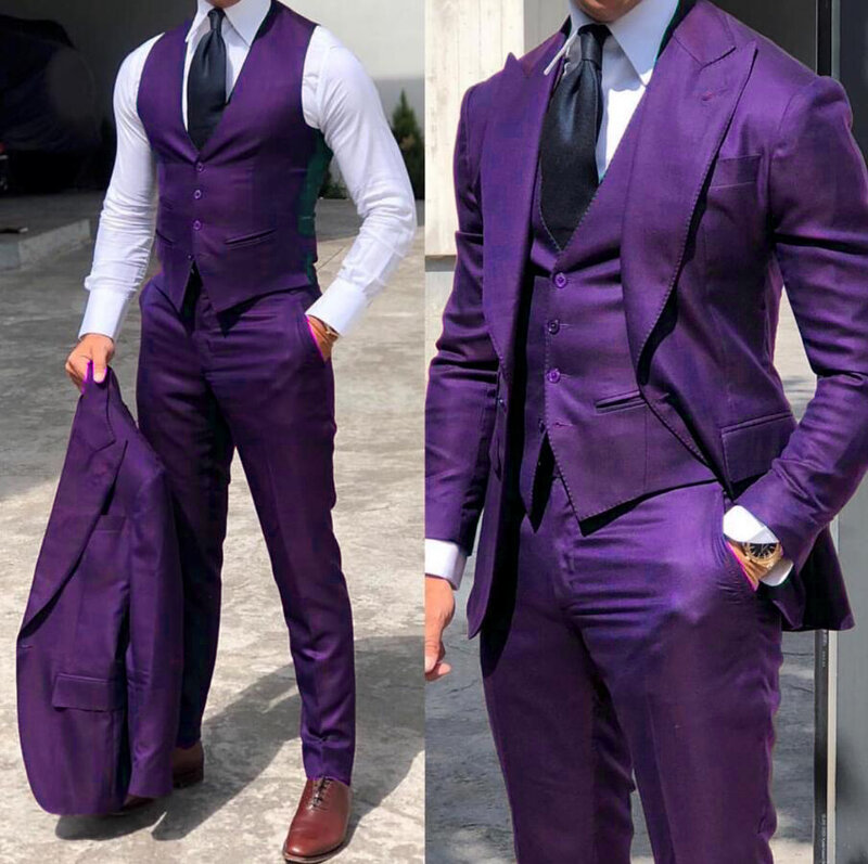 Jas Pernikahan Berkelas Slim Fit Pakaian Pengantin Pria Jas Pengiring Pria Tuksedo Pria Murah Bisnis Formal (Jaket + Rompi + Celana)