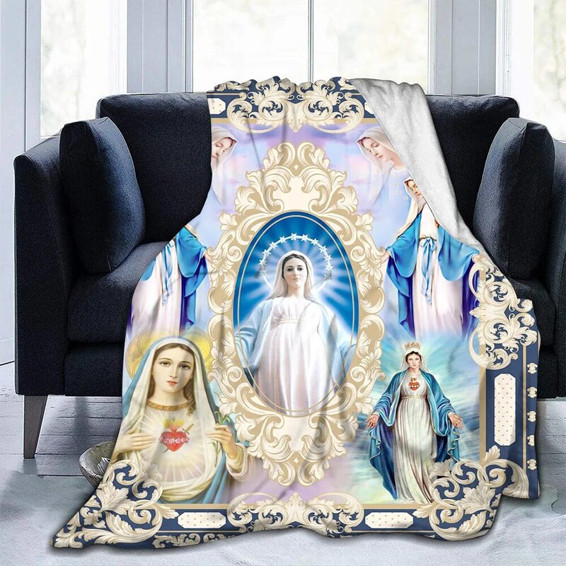 SHUIHAN Virgin Mary Flannel Blanket Fluffy Lightweight Throw Blanket Comforter Soft Warm Cozy Throw for Bedding Decor Bedroom