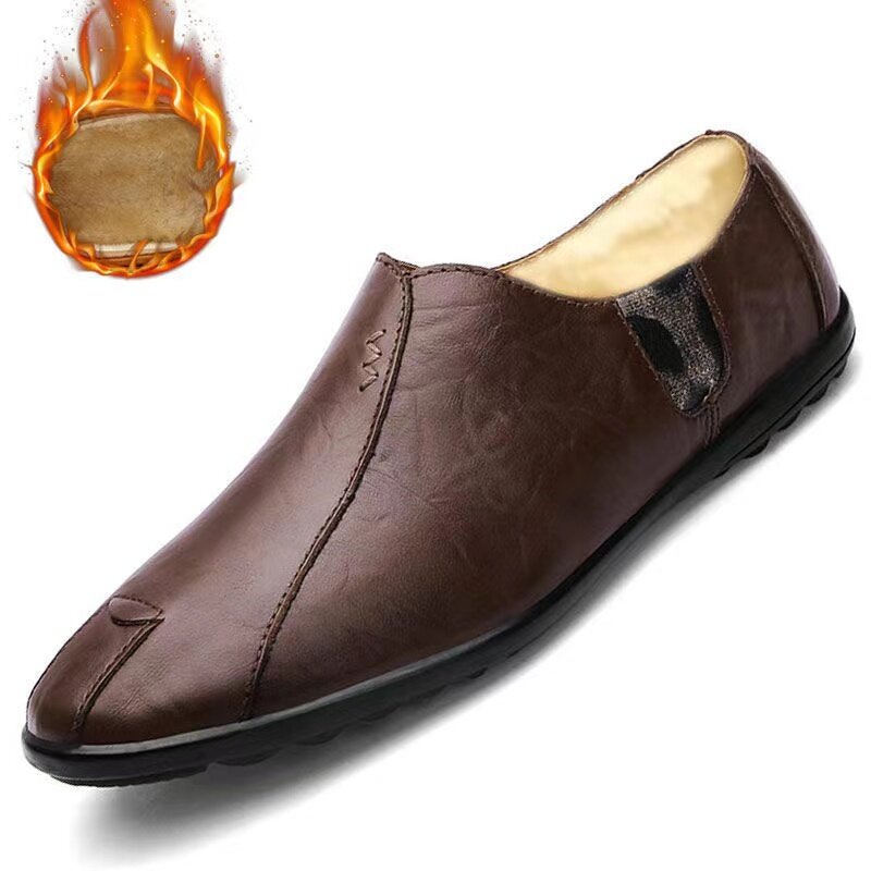 Мужские кожаные туфли без застежки, коричневые повседневные лоферы, дышащая обувь для вождения, лето 2022