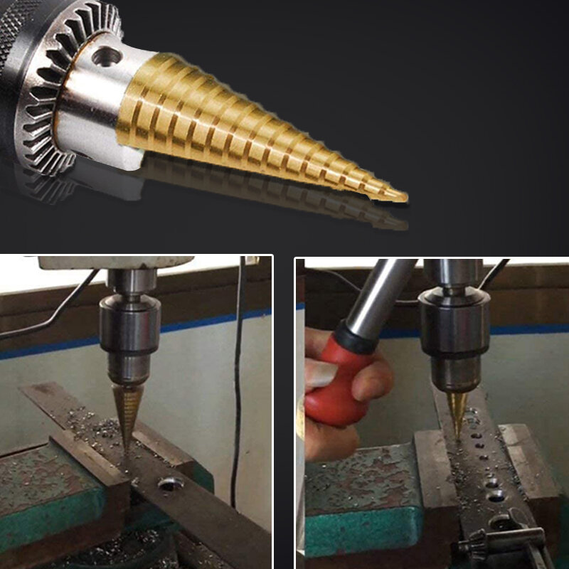 4-12 4-20 4-32 hss titânio revestido passo broca ferramentas elétricas de perfuração metal de alta velocidade de aço cortador de furo de madeira cone broca