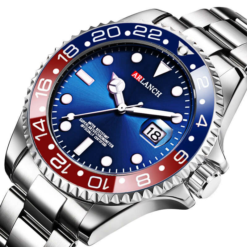 ผู้ชายแฟชั่น Lux Fine นาฬิกาสีแดงและ Blue Coke วงกลมสีเขียว Ghost Non-อัตโนมัตินาฬิกา