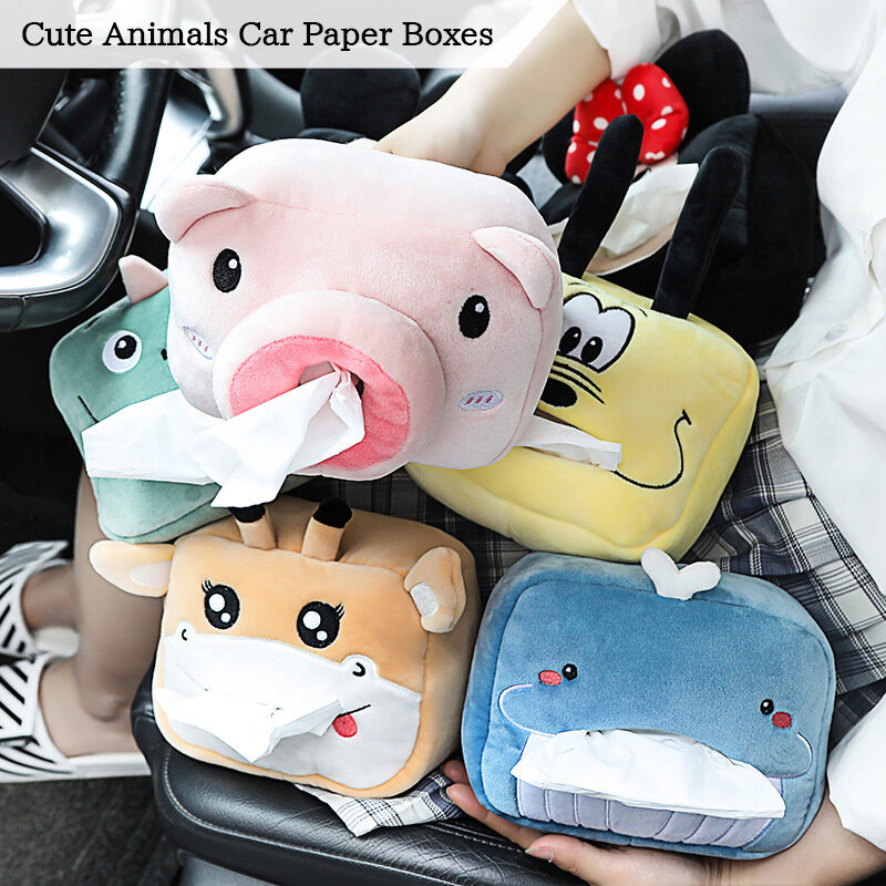 Kawaii Creative Tissue Box Soft Cartoon Paper Napkin Case Cute Animals Car Paper Boxes Lovely Napkin Holder for Car Seat