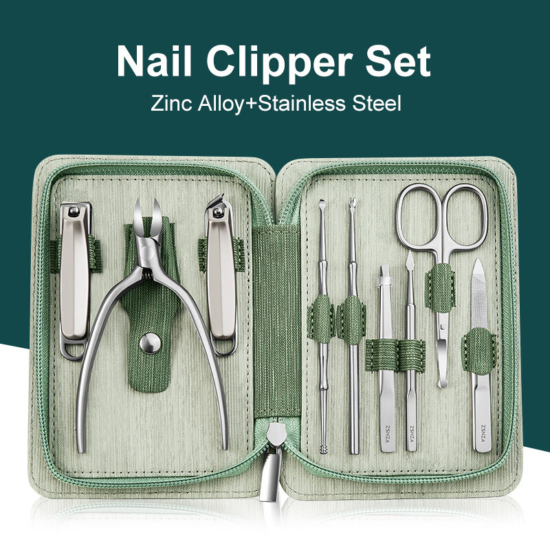 Set Manicure 9 in1 tagliaunghie forbici per cuticole lima per unghie pinze per Pedicure strumento per la correzione delle unghie incarnito kit per la cura personale
