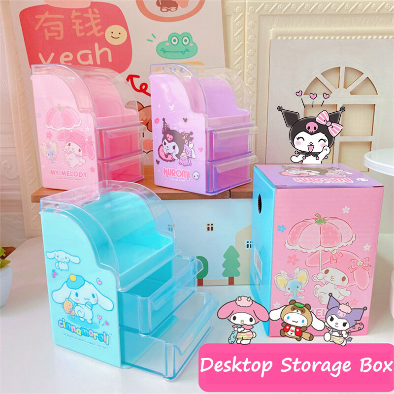 Kawaii kuromi caixa de armazenamento dos desenhos animados sanrio anime bonito minha melodia cinnamoroll desordem desktop jóias caixa de armazenamento brinquedos meninas presentes