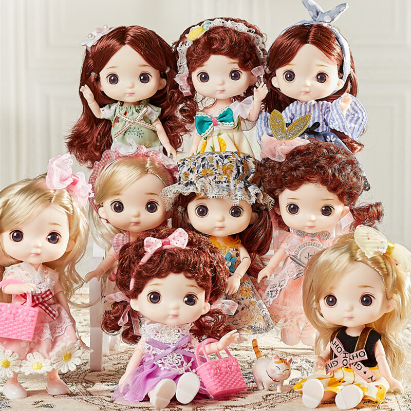 BJD Mini 16cm bambola 13 articolazioni mobili 1/8 bambola bulbo oculare multicolore e vestiti possono vestire ragazze giocattoli fai da te regali di compleanno