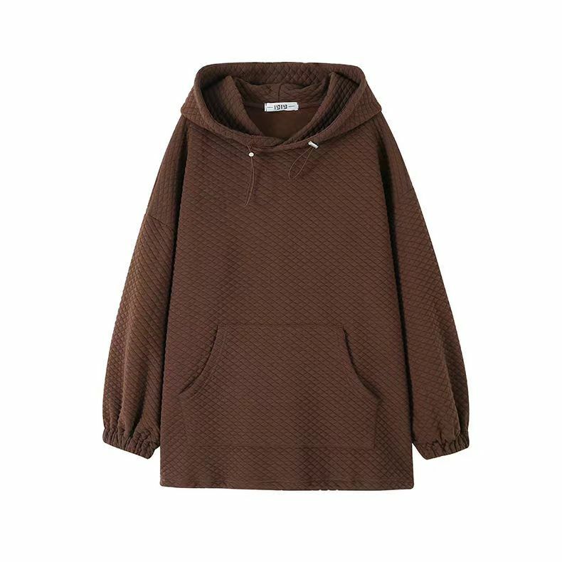 Waffle Vintage drawstring women's Hoodie 2022 spring and autumn plus size simple loose top coat women's high-grade Hoodie